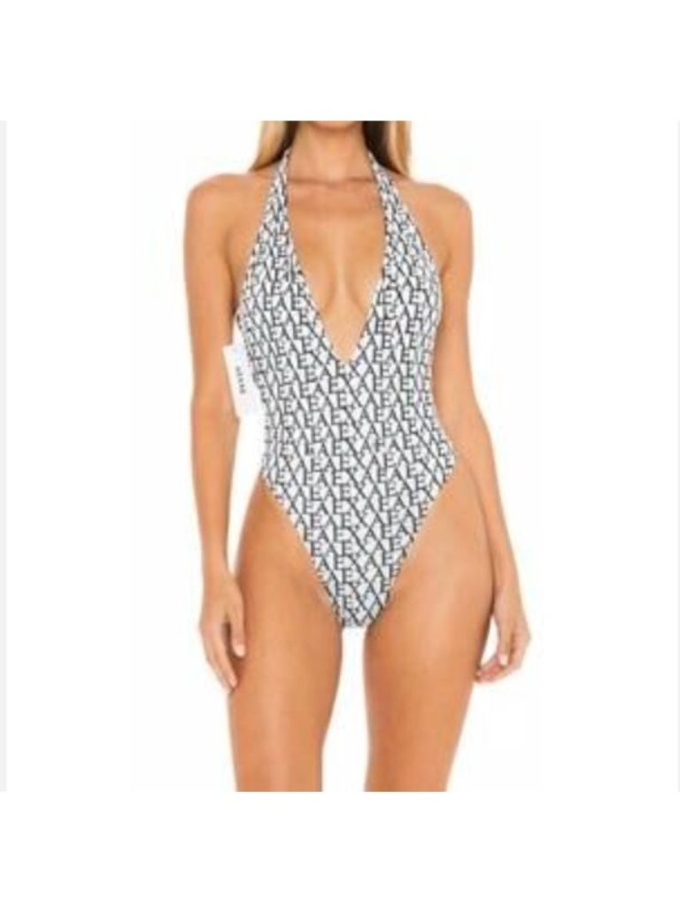 Aexae Monogram Tie-Neck One-Piece Swimsuit Nwt - Size L